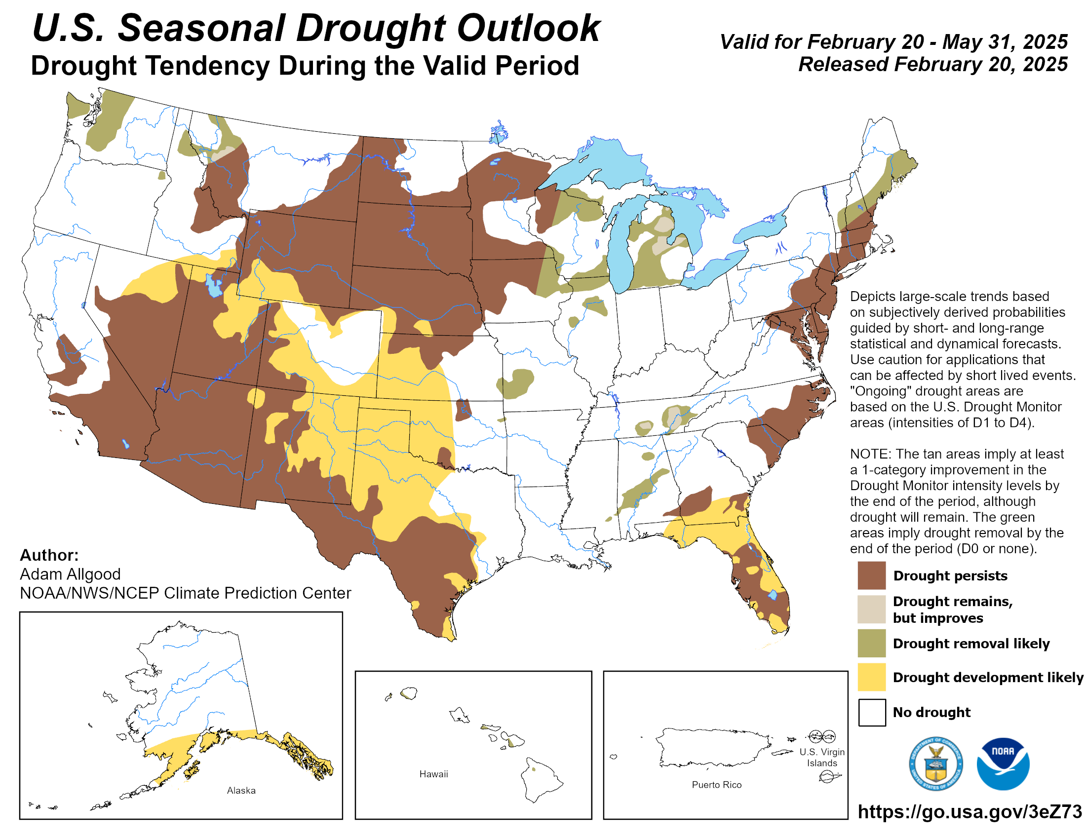 US Drought Monitor Seasonal Drought Outlook posted on February 20, 2025