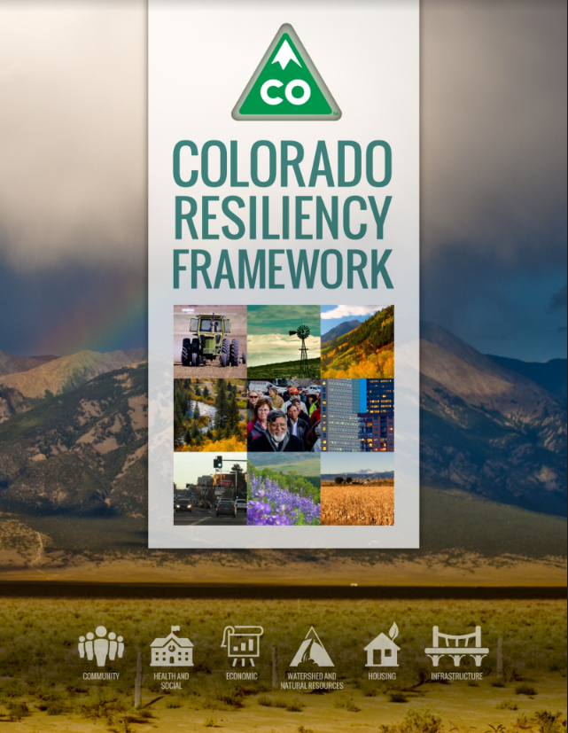 2015 Colorado Resiliency Framework Front Cover with mountains in the background