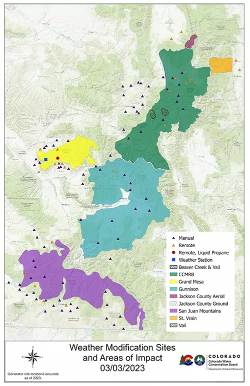 Map of snow generators and areas of impact